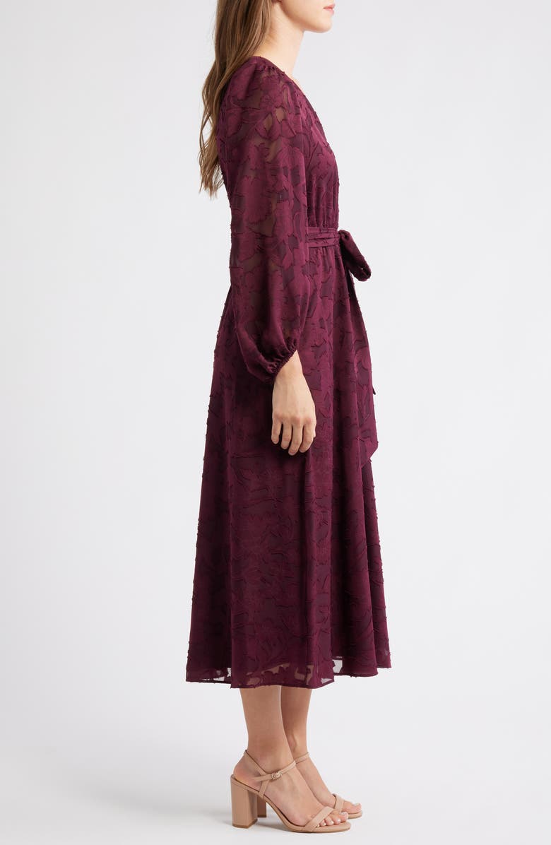 Anne Klein Floral Appliqué Long Sleeve Dress, Alternate, color, Dark Chianti