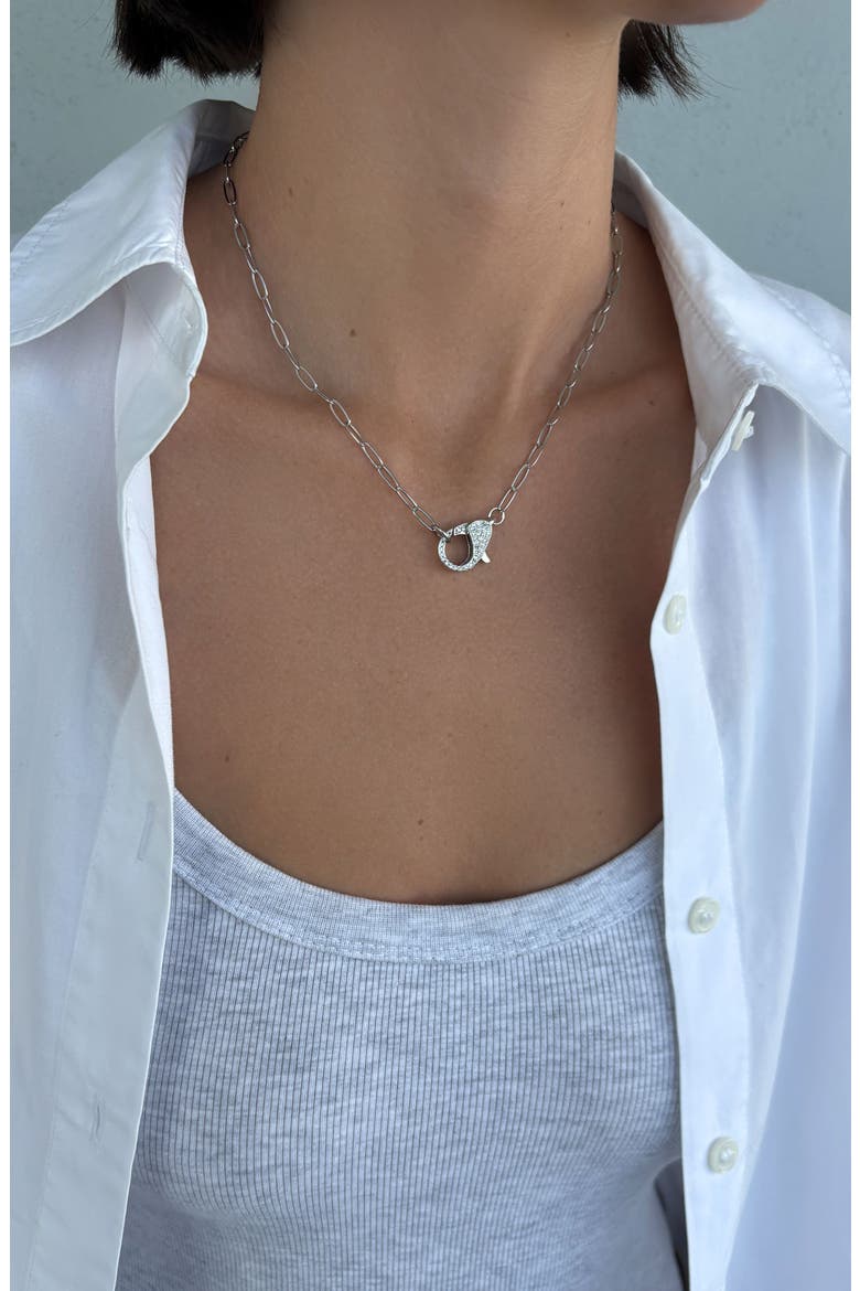 14k Gold Plated Cubic Zirconia Oversized Lobster Clasp Paperclip Necklace, Alternate, color, SILVER