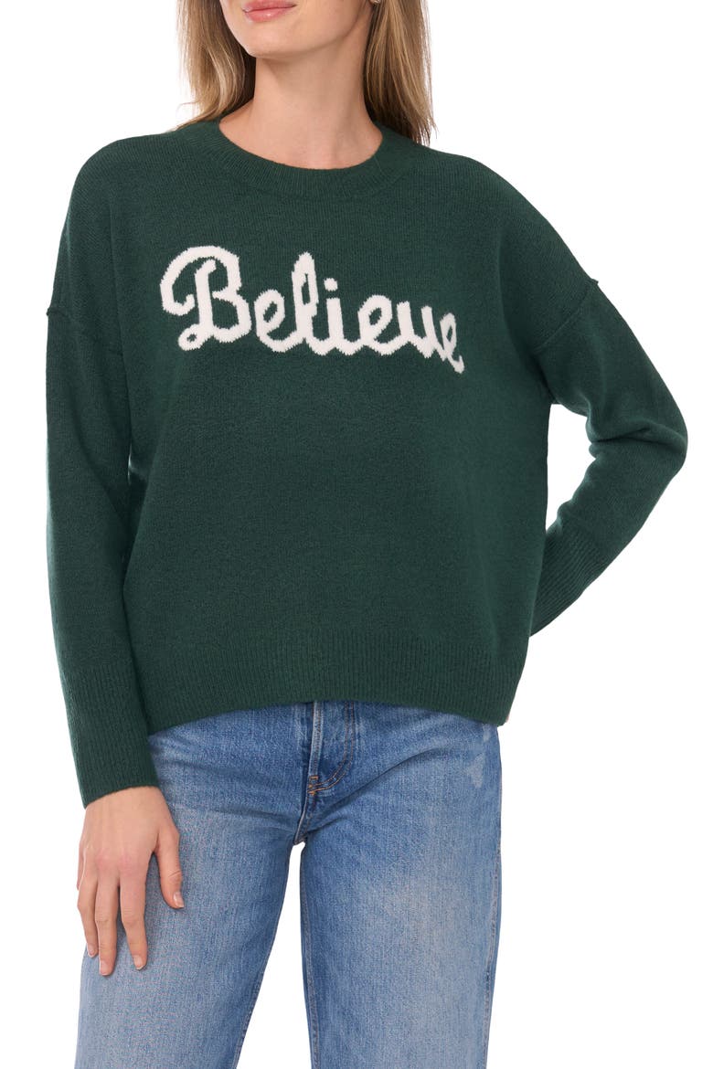 Believe Crewneck Sweater, Main, color, WINDSOR MOSS