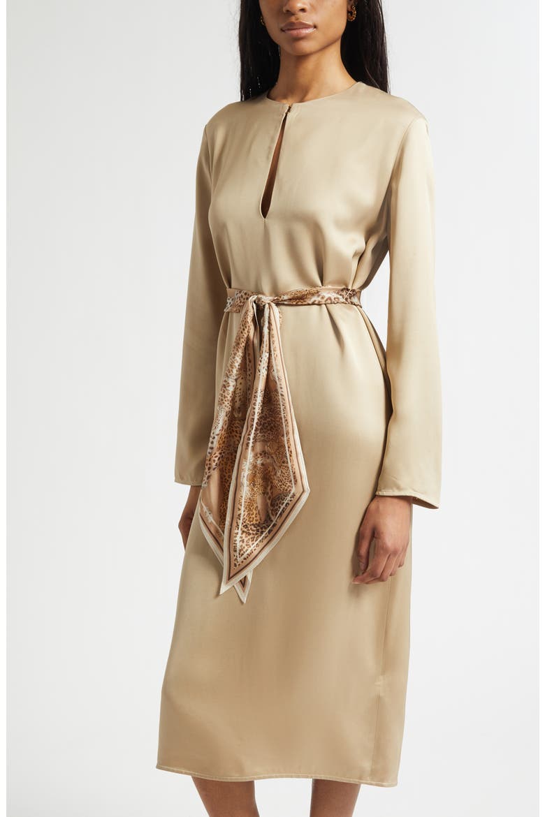 Rebellion Long Sleeve Twill Midi Dress, Alternate, color, CHAMPAGNE