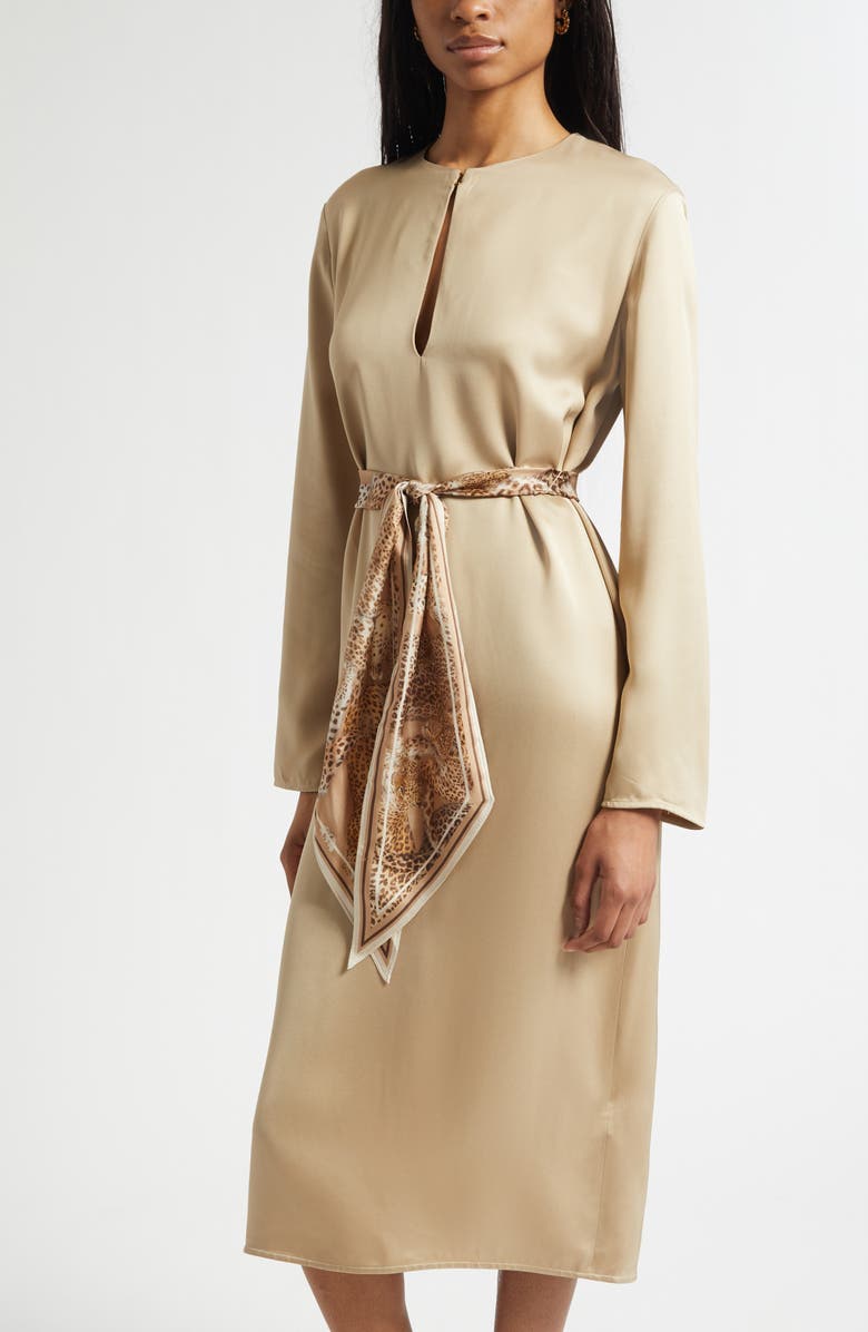 Zimmermann Rebellion Long Sleeve Twill Midi Dress, Alternate, color, Champagne