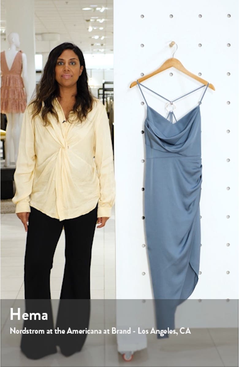 Asymmetrical Cowl Neck Satin Dress, sales video thumbnail