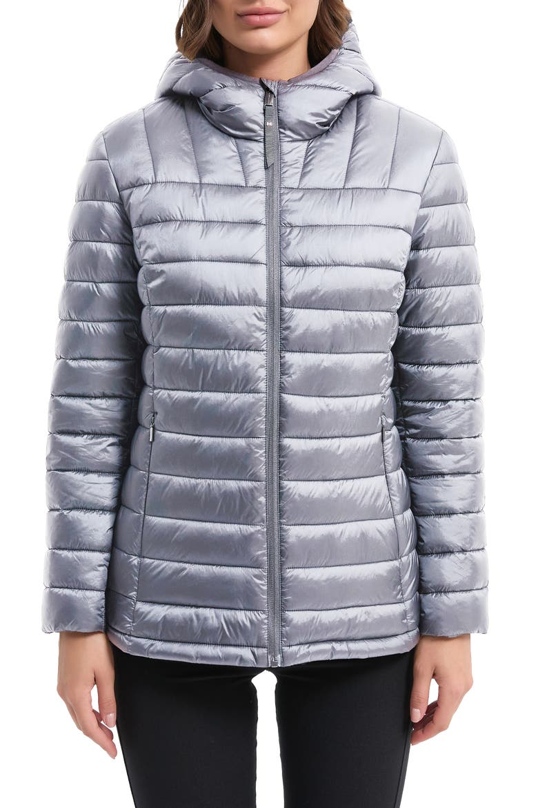 Metallic Quilted Puffer Jacket, Main, color, BLUE FLAX