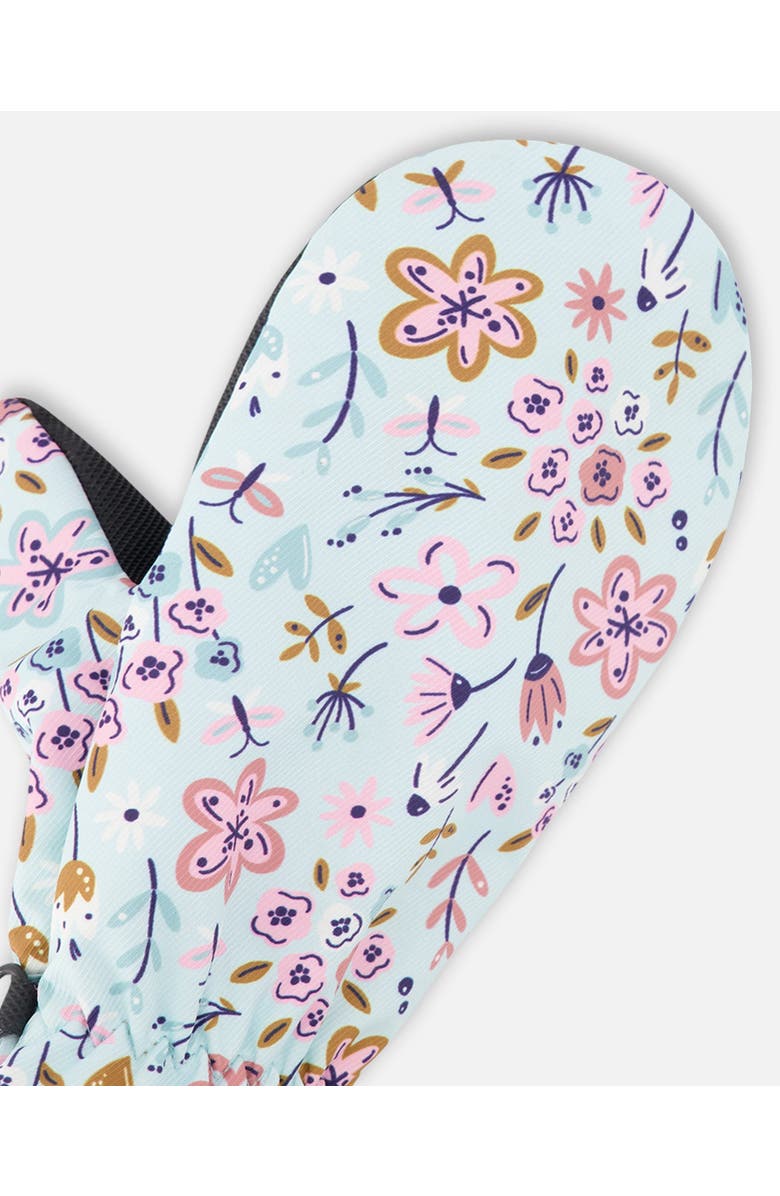 Deux par Deux Mid-Season Mittens Mini Flower in Recycled Polyester, Alternate, color, Blue Mini Flower Print