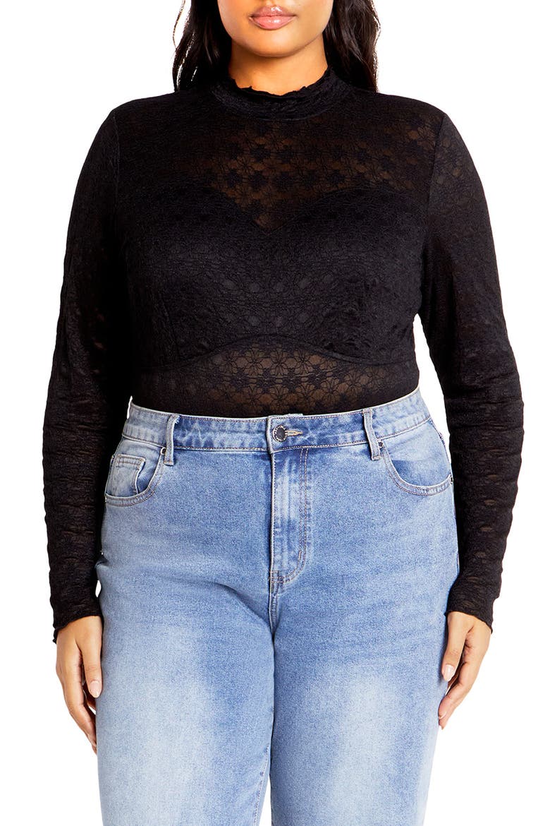 Constance Cutout Back Lace Bodysuit, Main, color, BLACK