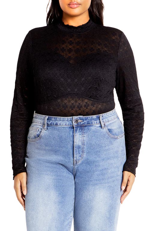 City Chic Constance Cutout Back Lace Bodysuit in Black at Nordstrom, Size Xxl