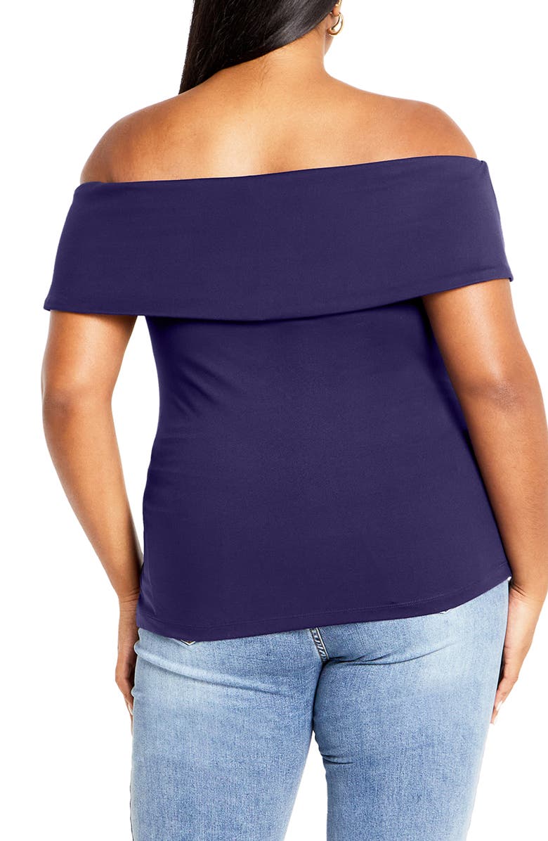 City Chic Marseille Off the Shoulder Stretch Top, Alternate, color, Navy