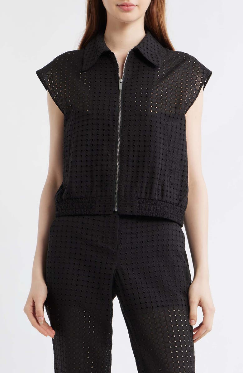 Theory Crop Eyelet Vest, Main, color, Black
