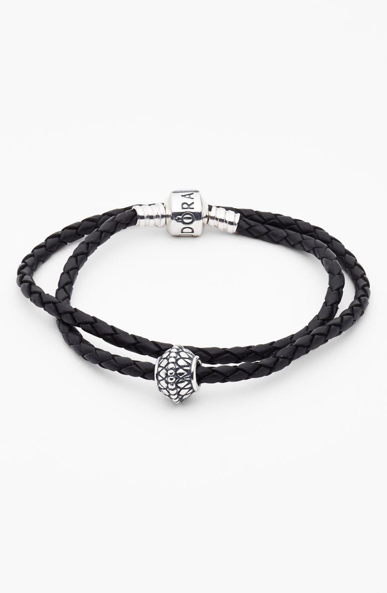 PANDORA Leather Wrap Charm Bracelet, Alternate, color,