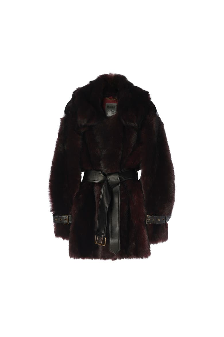 Short Shearling Linley Coat, Alternate, color, Black/burgundy