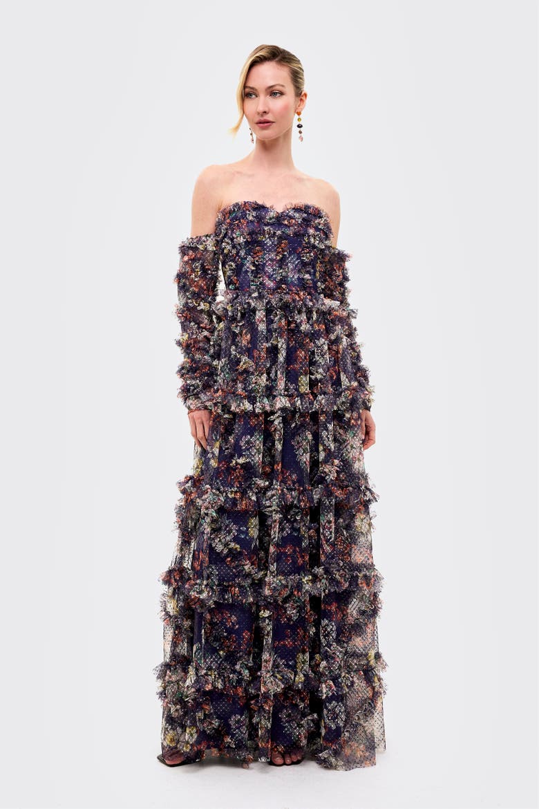 Floral Ruffle Dress, Main, color, Mid Night Blue