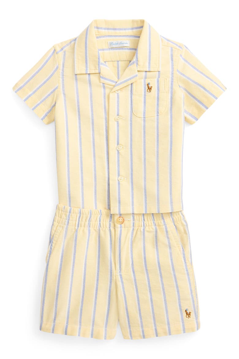 Stripe Cotton Button-Up Shirt & Shorts Set, Main, color, YELL MULTI