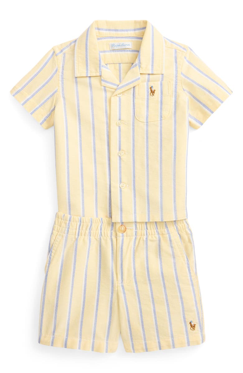 Ralph Lauren Stripe Cotton Button-Up Shirt & Shorts Set, Main, color, Yellow Blue Multi