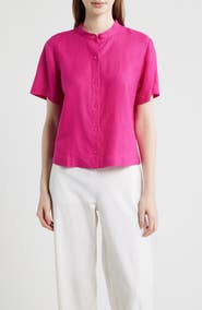 Eileen Fisher Short Sleeve Organic Linen Button-Up Shirt