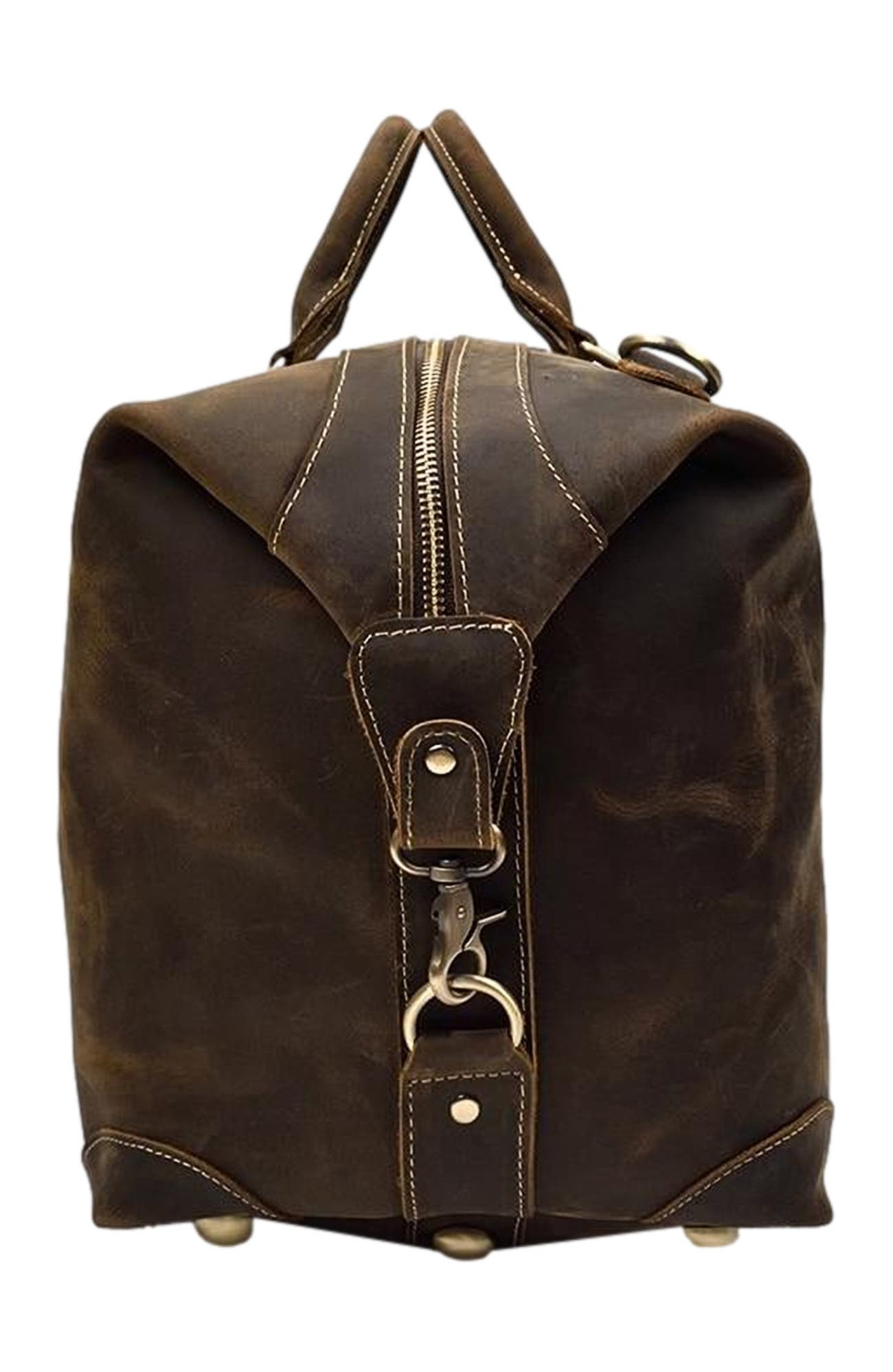 STEEL HORSE LEATHER The Eira Duffle Bag | Vintage Leather Weekender, Alternate, color, Dark Brown