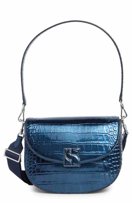 medium croc embossed leather saddle bag