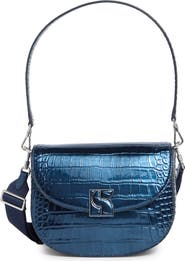Kate Spade New York medium croc embossed leather saddle bag