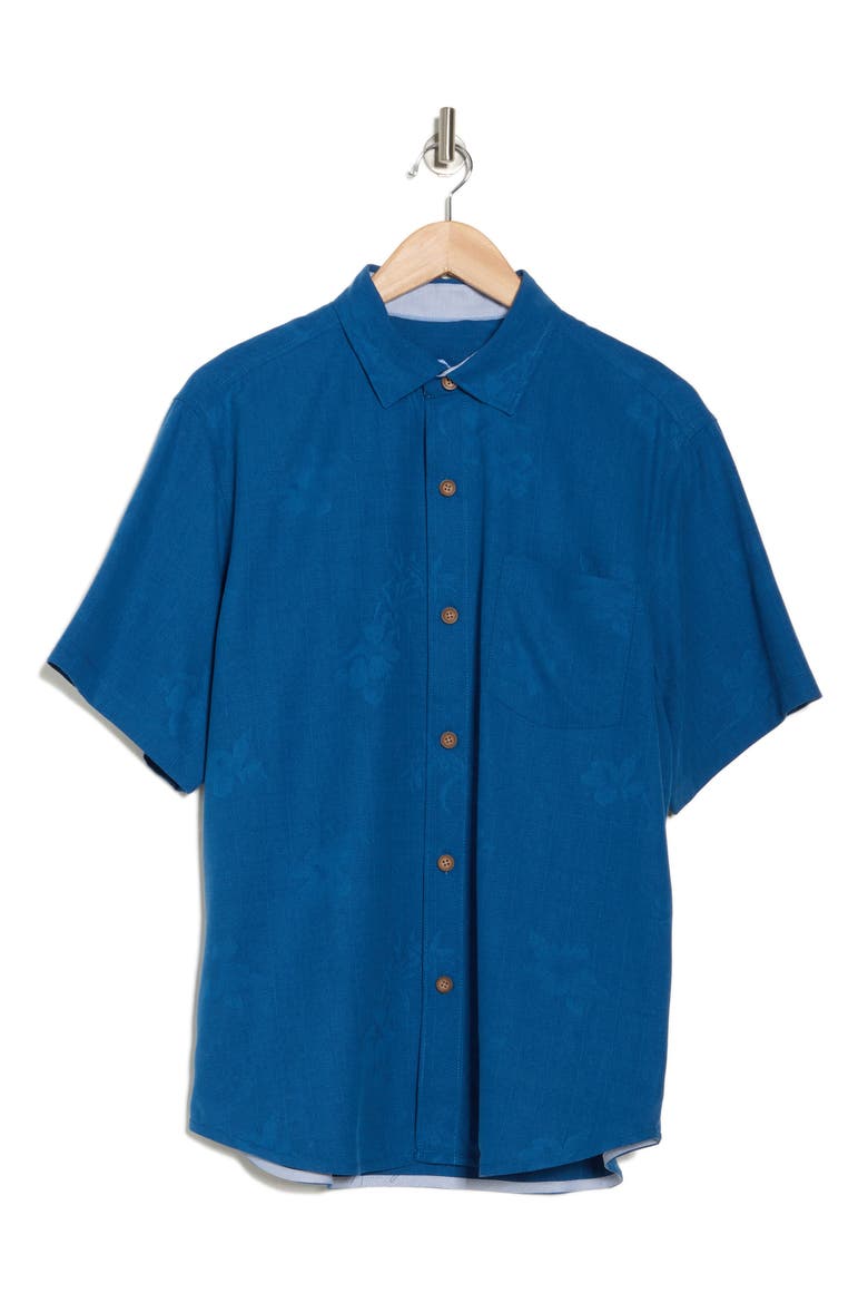 Pick Six Short Sleeve Silk Button-Up Shirt, Alternate, color, DARK COBALT