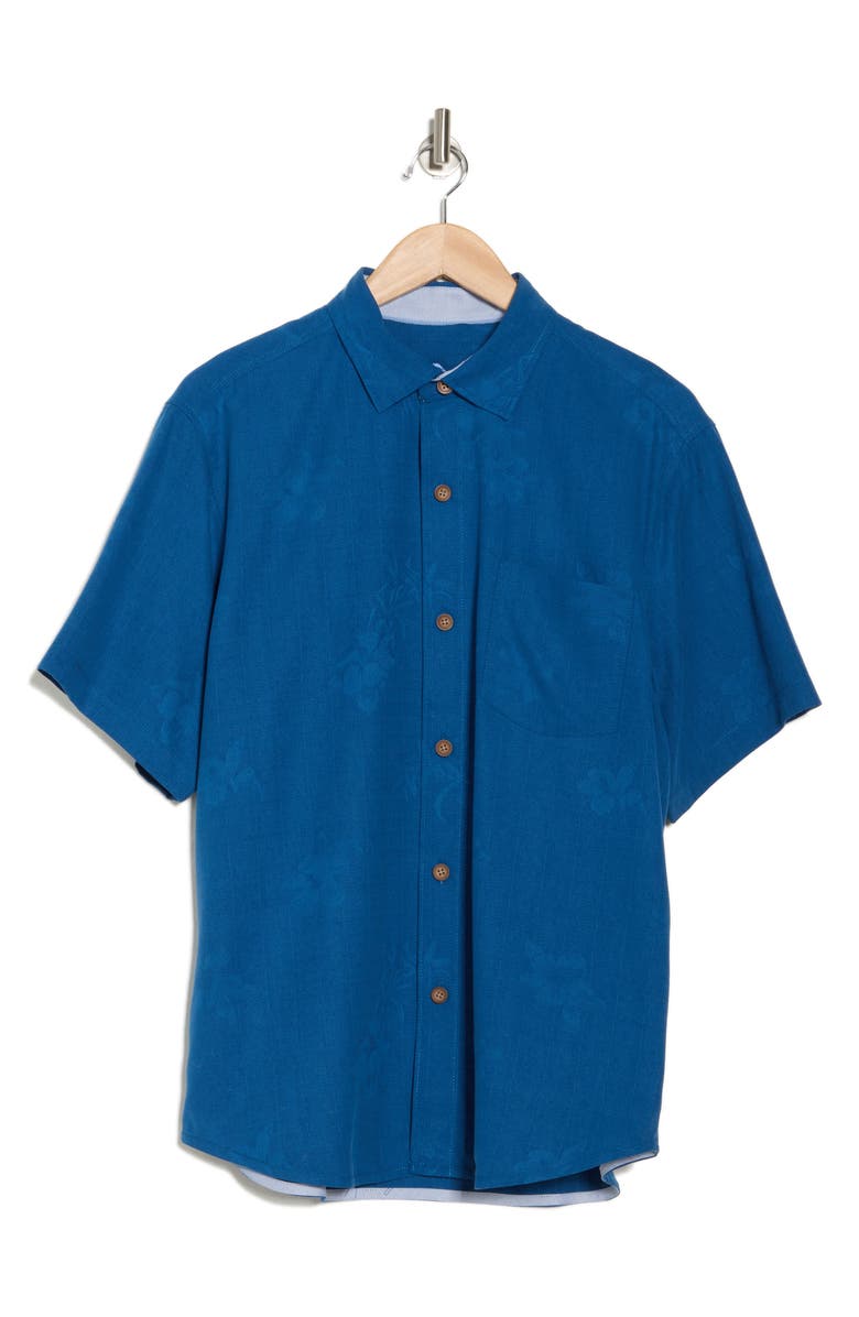 Tommy Bahama Pick Six Short Sleeve Silk Button-Up Shirt, Alternate, color, Dark Cobalt