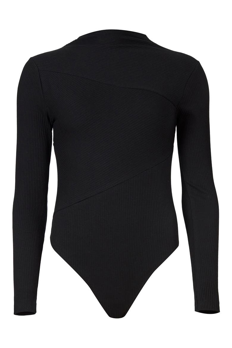 Gia Seamed Ribbed Bodysuit, Alternate, color, BLACK