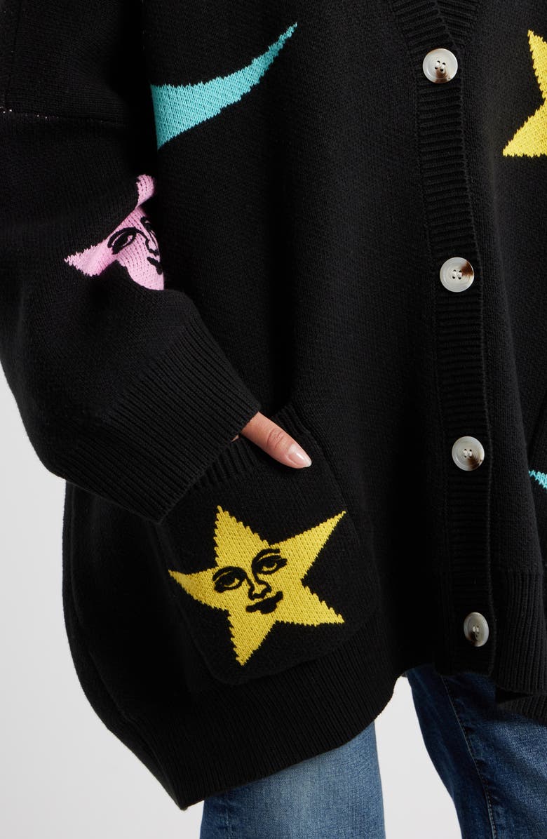 Dressed in Lala All Knowing Cotton Blend Cardigan, Alternate, color, Black