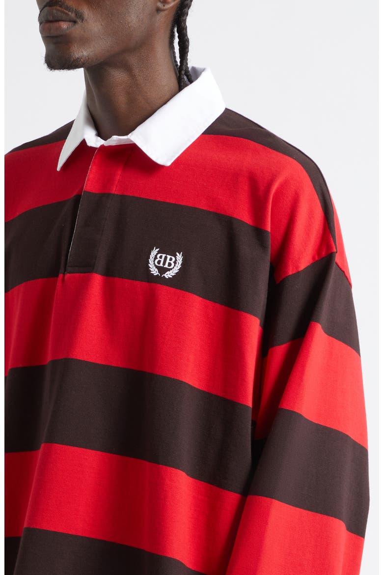 Laurel Embroidered Stripe Mixed Media Rugby Polo, Alternate, color, 1273 DARK BROWN/ RED