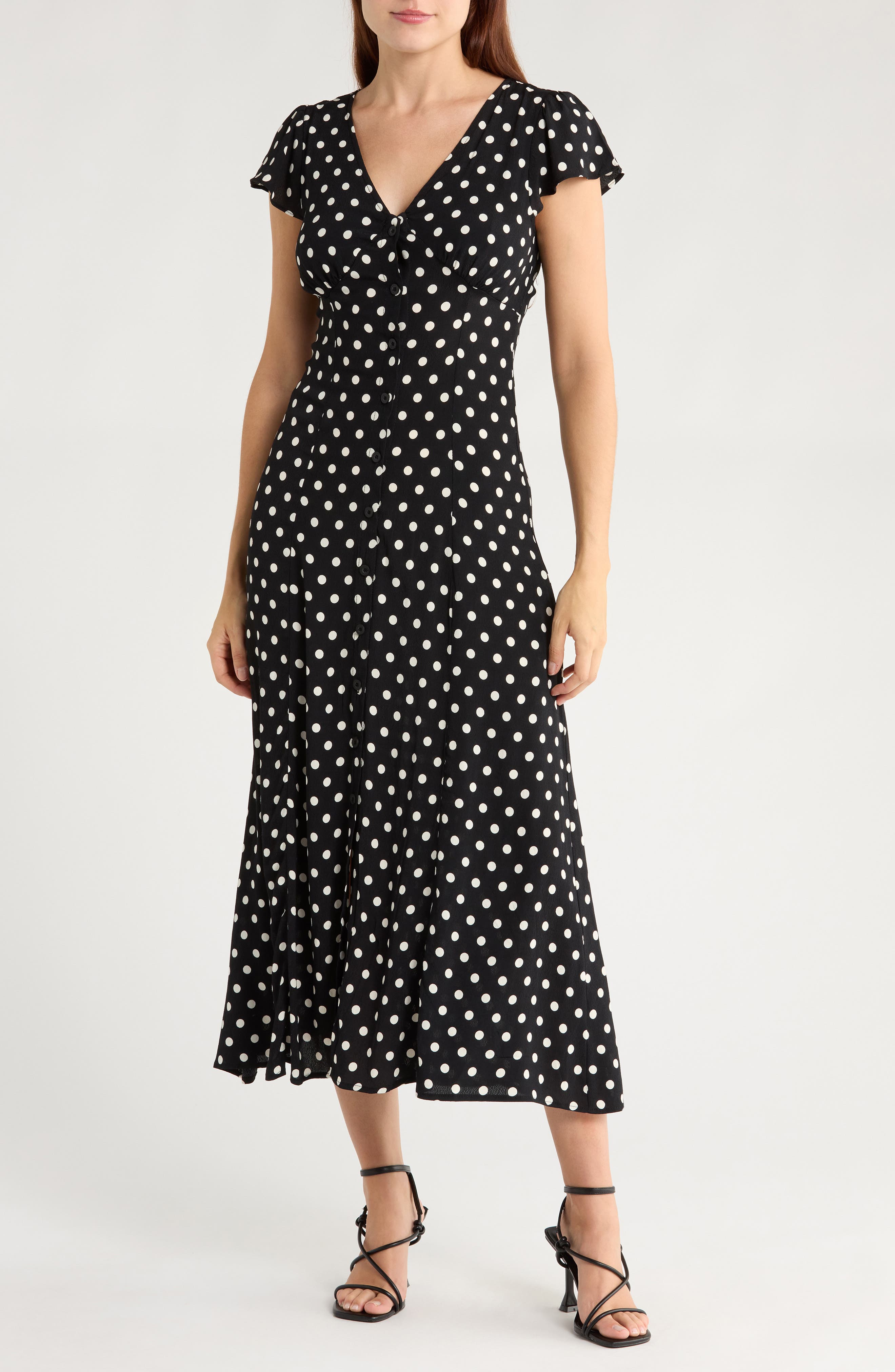 Blu Pepper Poka Dot Print Midi Dress