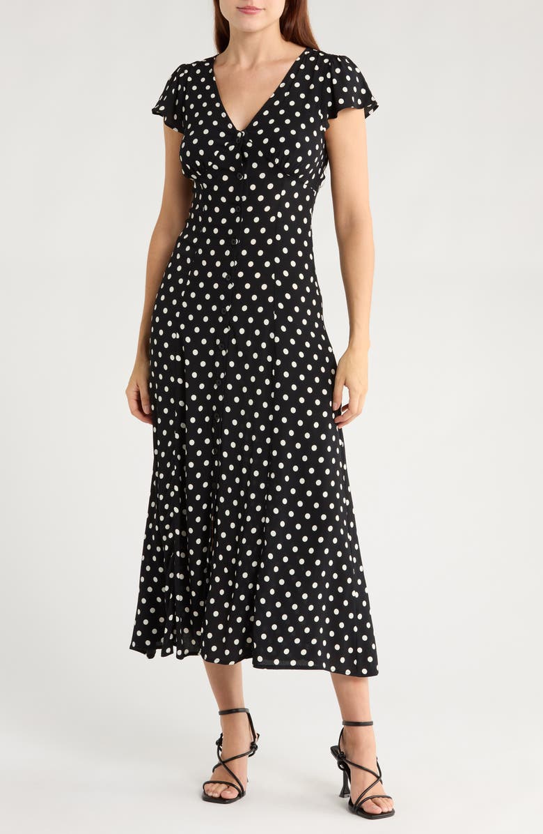 Blu Pepper Poka Dot Print Midi Dress, Main, color, Black