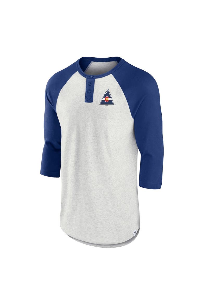 Men's Fanatics Branded Ash/Blue CO Rockies True Classics Better Believe Raglan Henley 3/4-Sleeve T-Shirt, Alternate, color, Ash