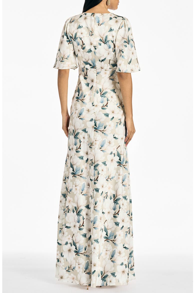 Mae Floral Flutter Sleeve Gown, Alternate, color, CHAMPAGNE MAGNOLIA