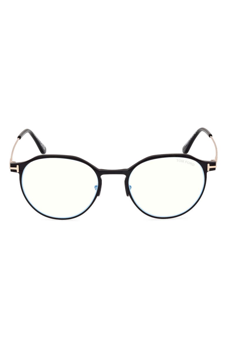 TOM FORD 52mm Round Blue Light Blocking Glasses, Main, color, 
