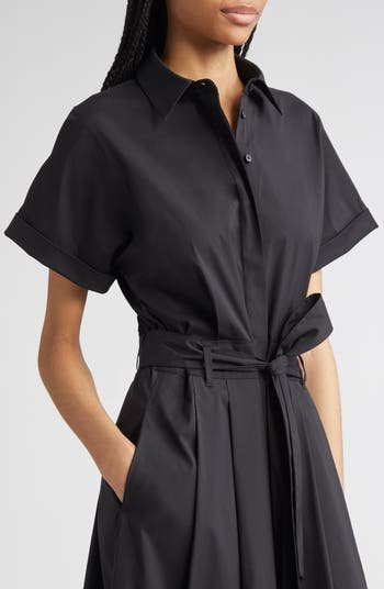 Cotton Blend Poplin Belted Shirtdress