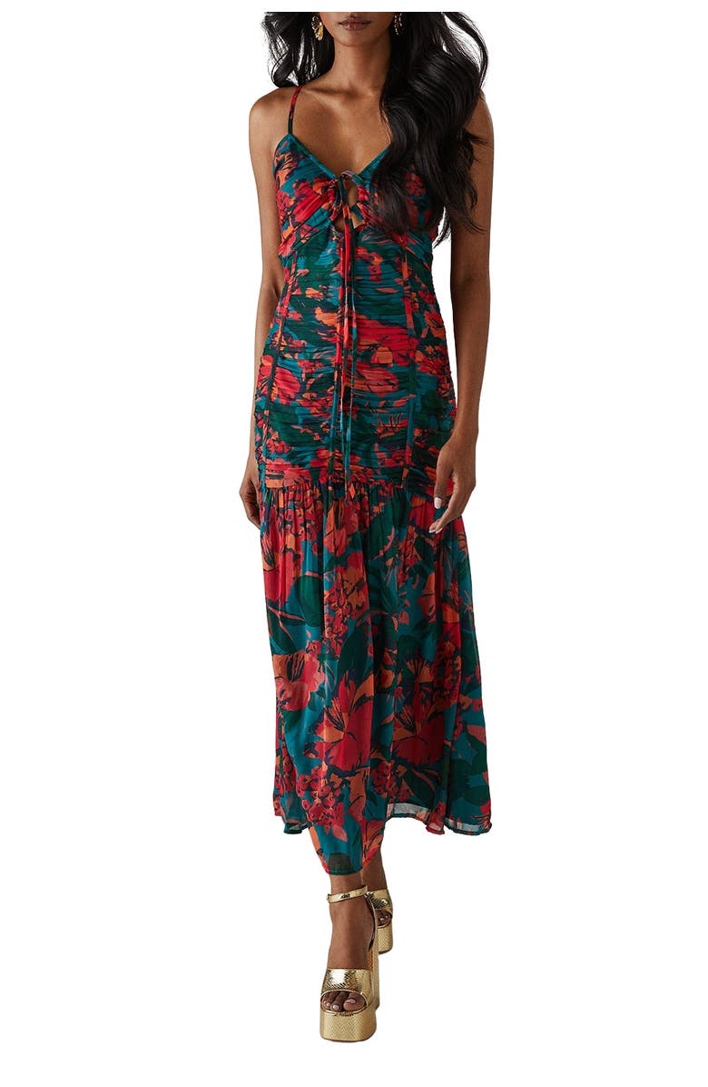 Warehouse Chiffon Gathered Channel Midi Dress, Alternate, color, Floral