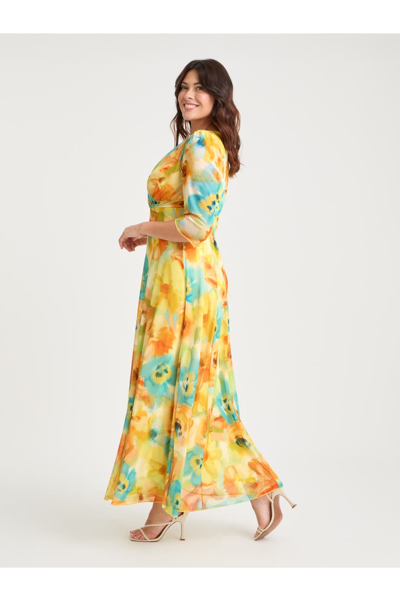 Verity V-Neck 3/4 Sleeve Maxi Dress, Alternate, color, Lemon Multi