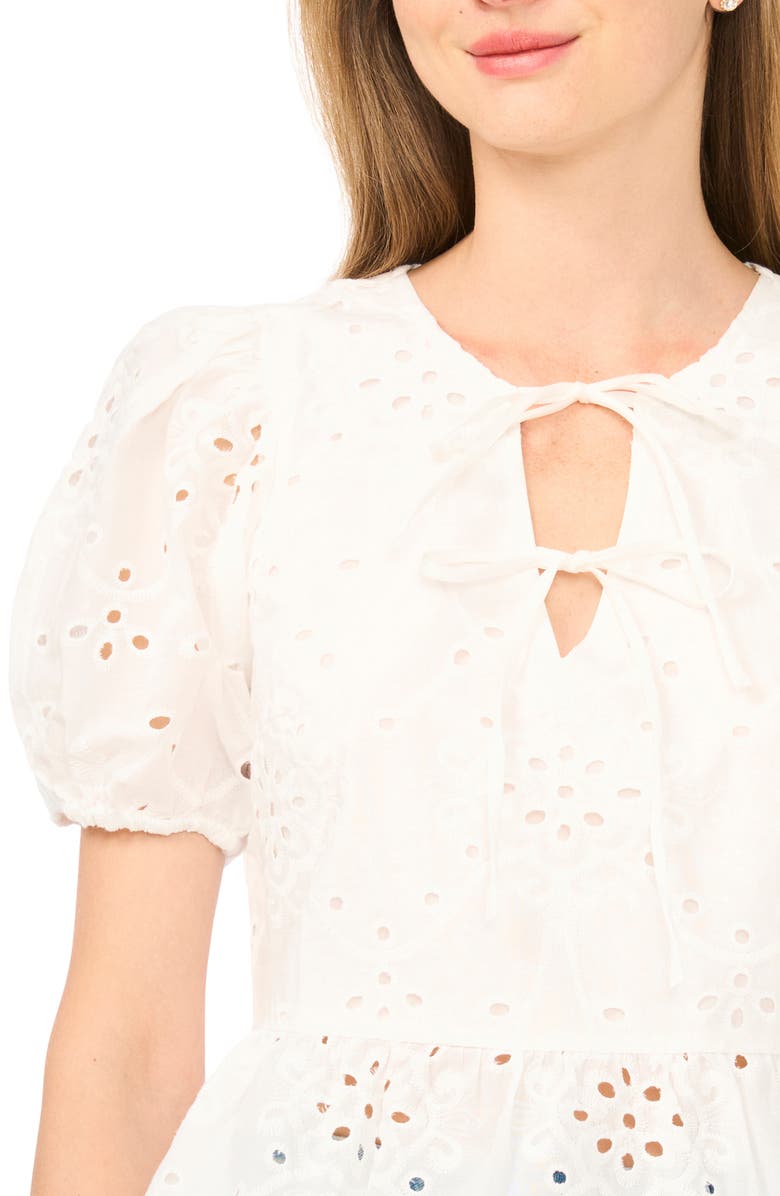 CeCe The Alina Peplum Top, Alternate, color, Lucent White