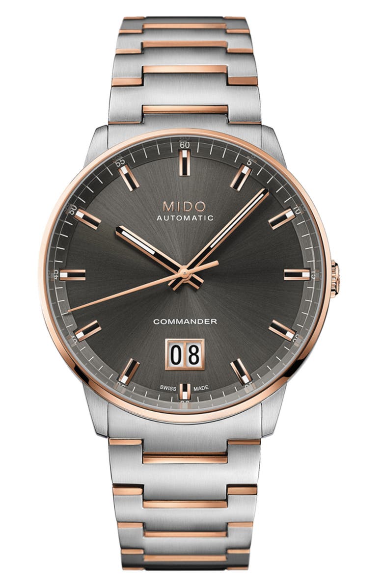 MIDO Commander Big Date Automatic Bracelet Watch, 42mm, Main, color, Anthracite