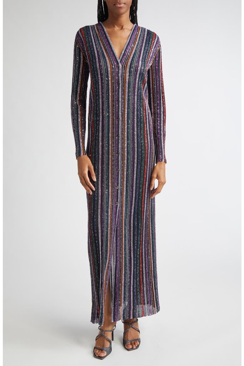 Sequin Stripe Metallic Cardigan, Main, color, MULTI ORANGE PURP BLK TONES