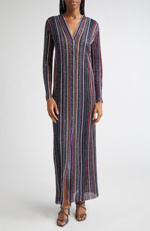 Sequin Stripe Metallic Cardigan