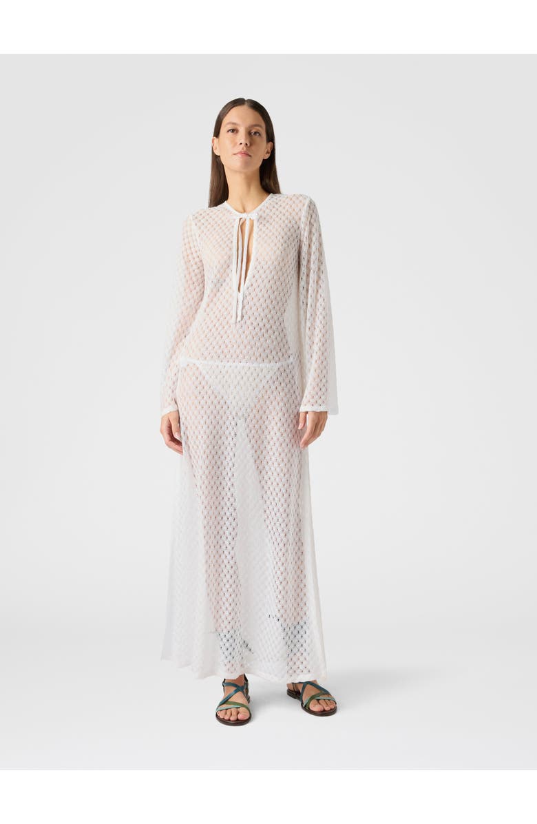 Missoni Long Cover-up Dress In Lamé Viscose With Raschel Workmanship, Alternate, color, White