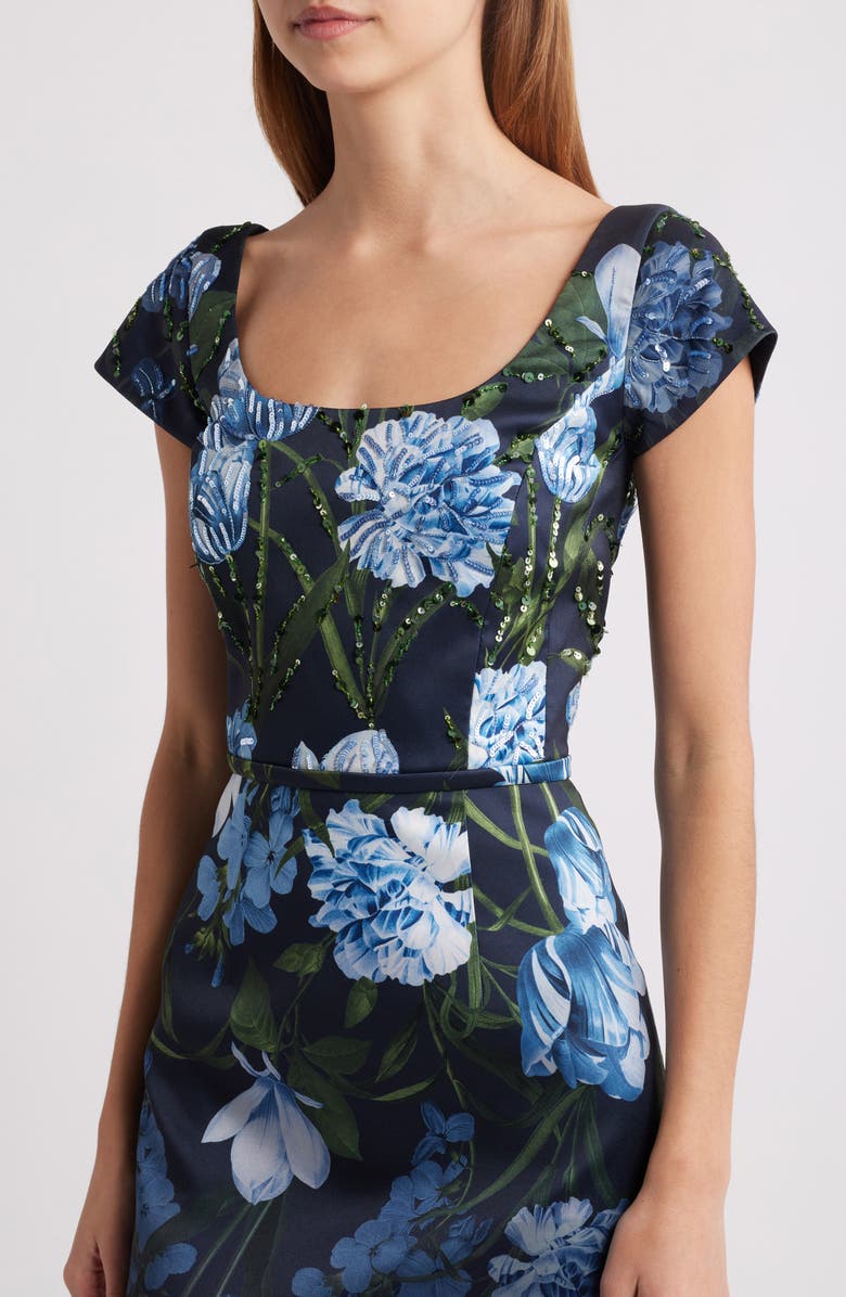 Sachin & Babi Grace Sequin Floral Stretch Mikado Gown, Alternate, color, Night Sky Prima Garden