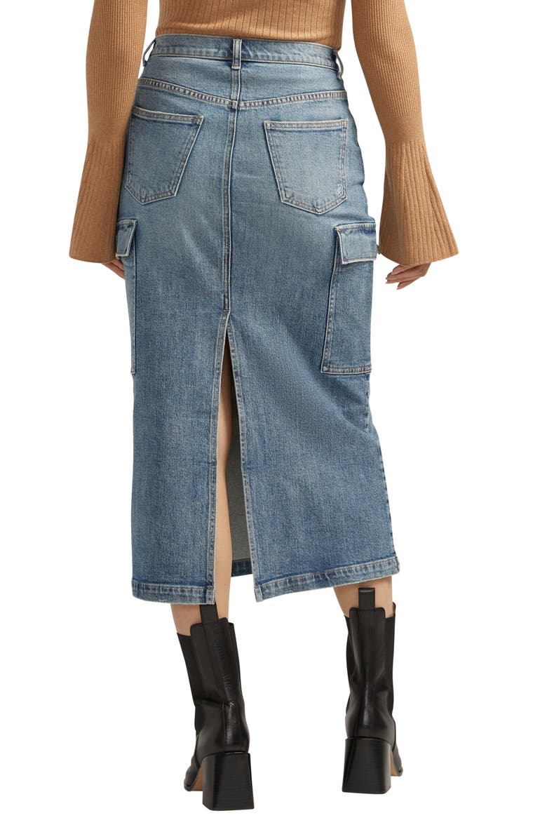 Silver Jeans Co. Cargo Denim Midi Skirt, Alternate, color,