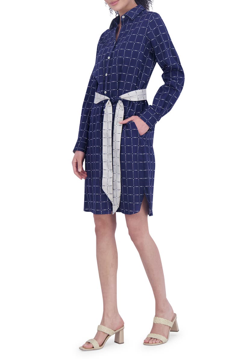 Foxcroft Rocca Dot Print Long Sleeve Cotton Shirtdress, Alternate, color, Navy