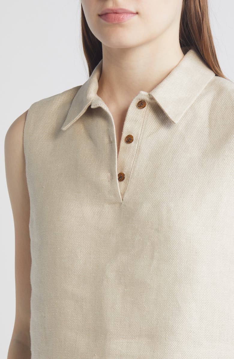 Theory Sleeveless Linen Crop Polo, Alternate, color, Straw