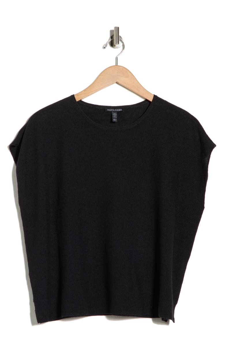 Eileen Fisher Boxy Organic Linen & Cotton Sweater, Main, color, Black