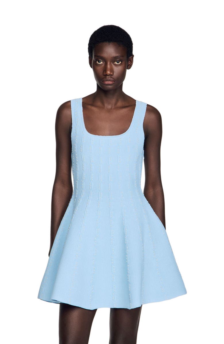 SANDRO Beaded knit short dress, Main, color, Sky Blue