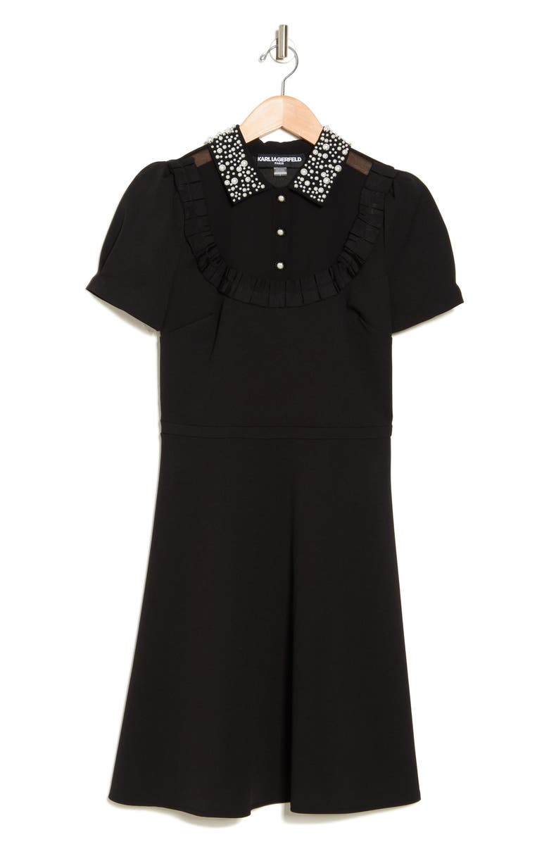 KARL LAGERFELD PARIS Imitation Pearl Scuba Dress, Alternate, color, 