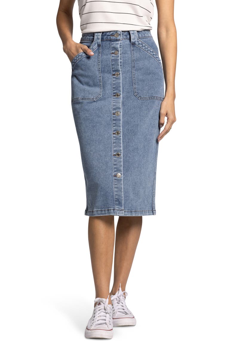 Shania Button Front Denim Skirt, Main, color, BOBBIE WASH