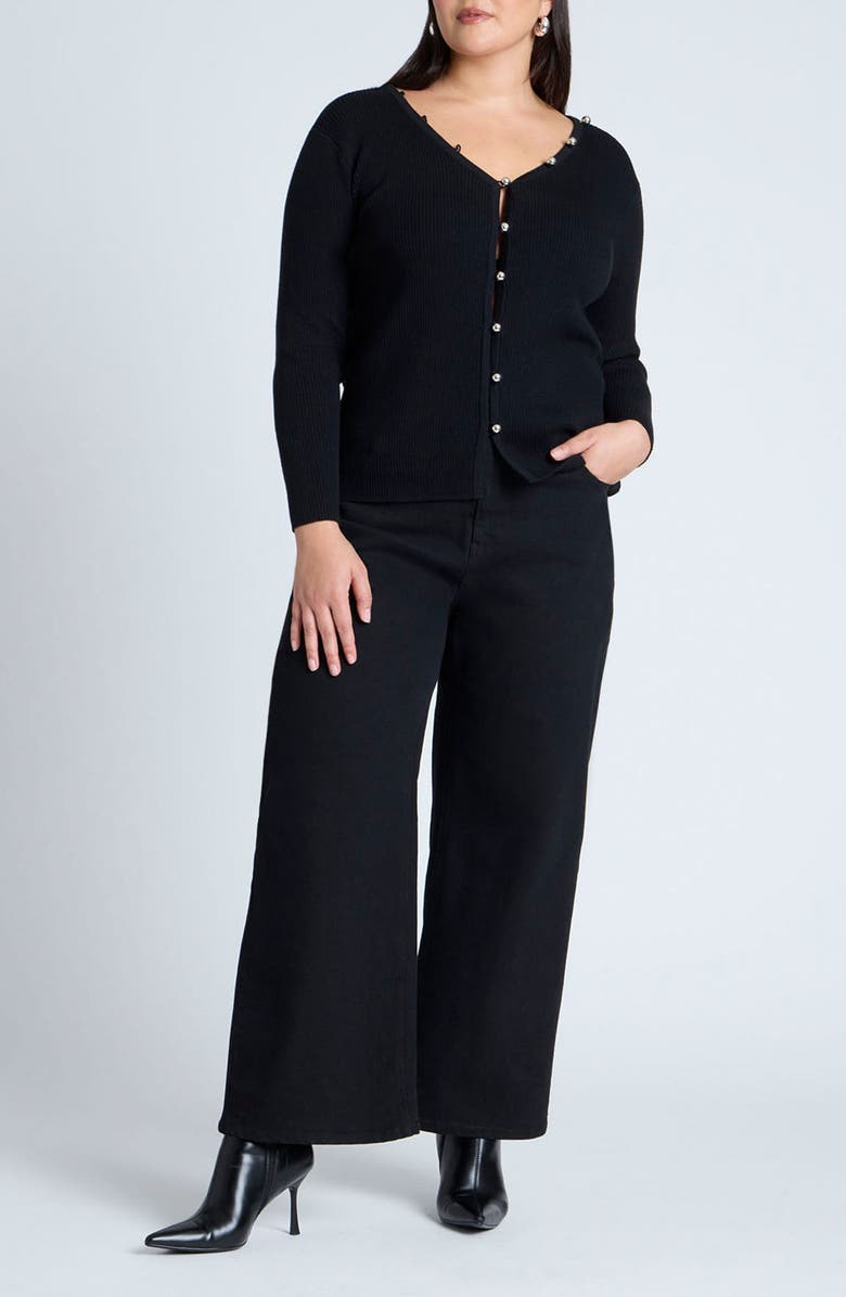 ELOQUII Ball Button Cardigan, Alternate, color, 