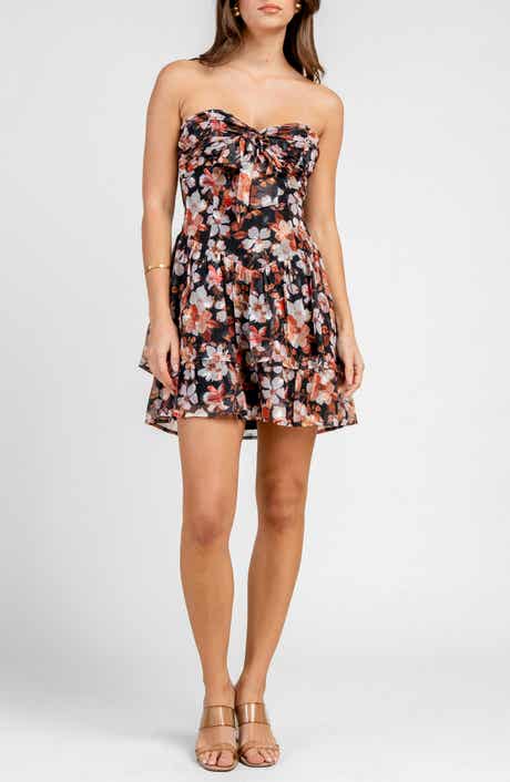 Beivy Floral Strapless Chiffon Fit & Flare Minidress
