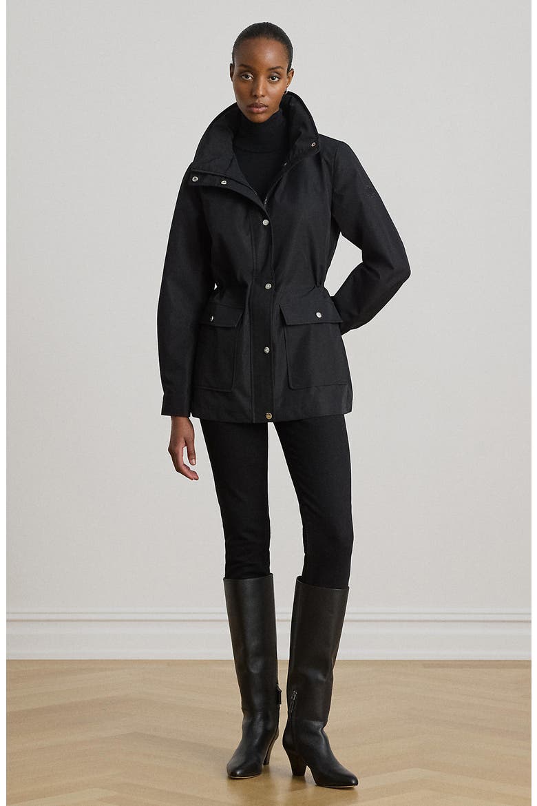 Hooded Contrast Trim Windbreaker Jacket, Alternate, color, BLACK